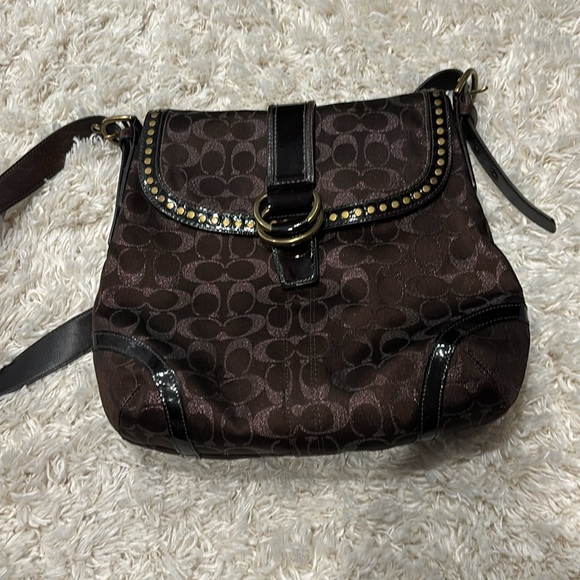 Set (2 pc) Coach Studded Lurex Flap Duffel & Matching Wristlet - Picture 7 of 16